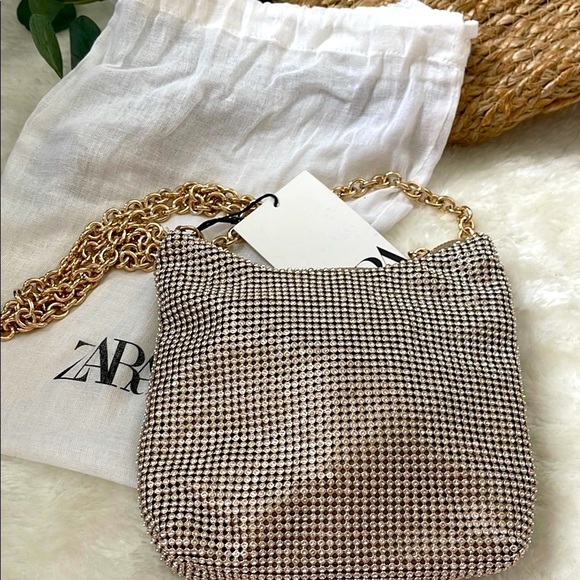 Zara Gold Clutch Chic Shoulder Bag - Picture 1 of 4